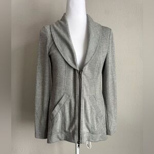 Cabi Gray White Stripe Zippered Flexible Jacket Cardigan Womens XS Preppy Career